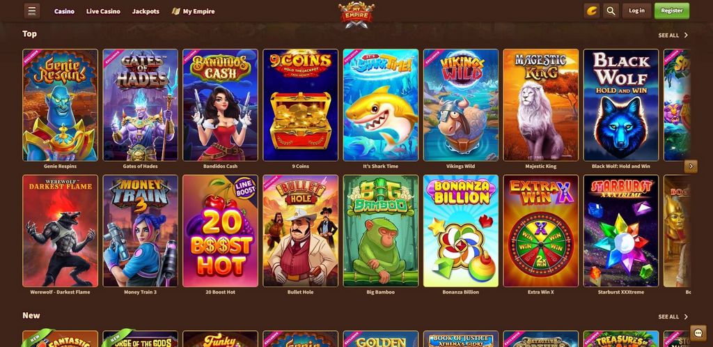 Vantaggi del sito MyEmpire Casino - 100% fino a 800 euro + 300 Giri Gratis